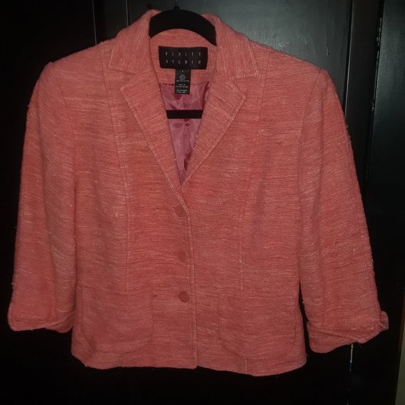Finity Studio Silk Fitted Coral Button Blazer 4 - Picture 1 of 3